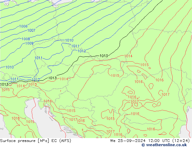 Surface pressure EC (AIFS) We 25.09.2024 12 UTC