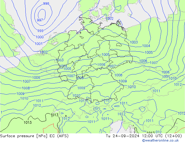 Surface pressure EC (AIFS) Tu 24.09.2024 12 UTC