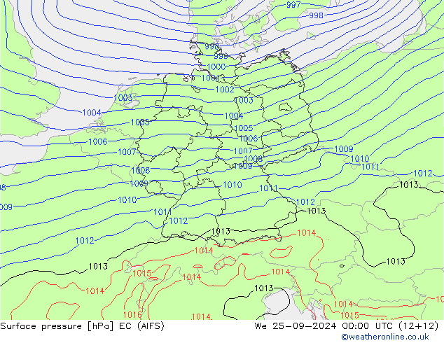 Surface pressure EC (AIFS) We 25.09.2024 00 UTC