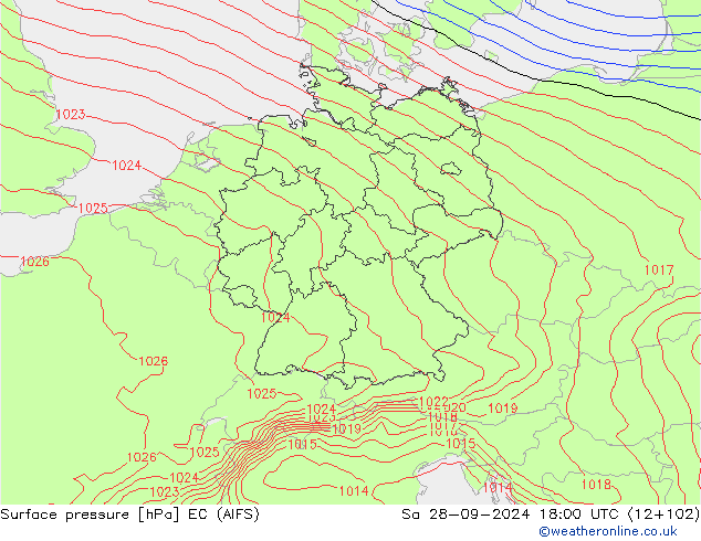 ciśnienie EC (AIFS) so. 28.09.2024 18 UTC