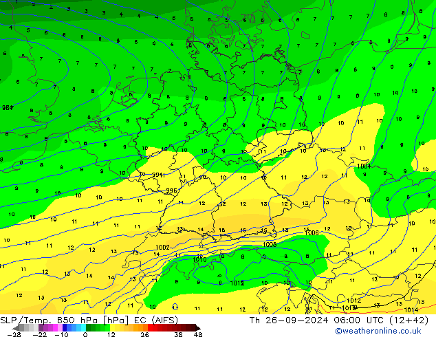 SLP/Temp. 850 hPa EC (AIFS) jeu 26.09.2024 06 UTC