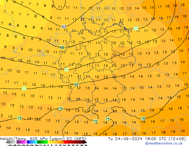 Height/Temp. 925 hPa EC (AIFS)  24.09.2024 18 UTC