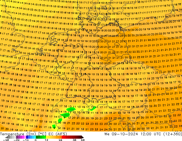 Temperatura (2m) EC (AIFS) mer 09.10.2024 12 UTC