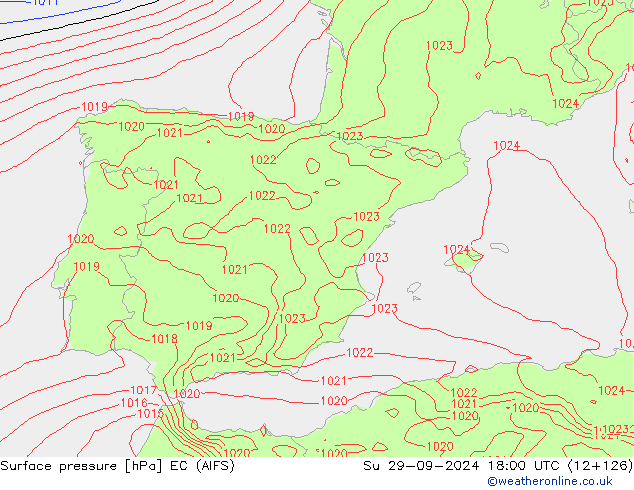 Surface pressure EC (AIFS) Su 29.09.2024 18 UTC