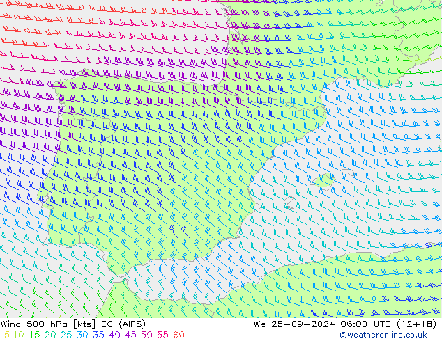 wiatr 500 hPa EC (AIFS) śro. 25.09.2024 06 UTC