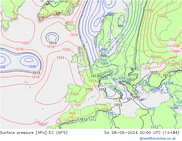 Surface pressure EC (AIFS) Sa 28.09.2024 00 UTC