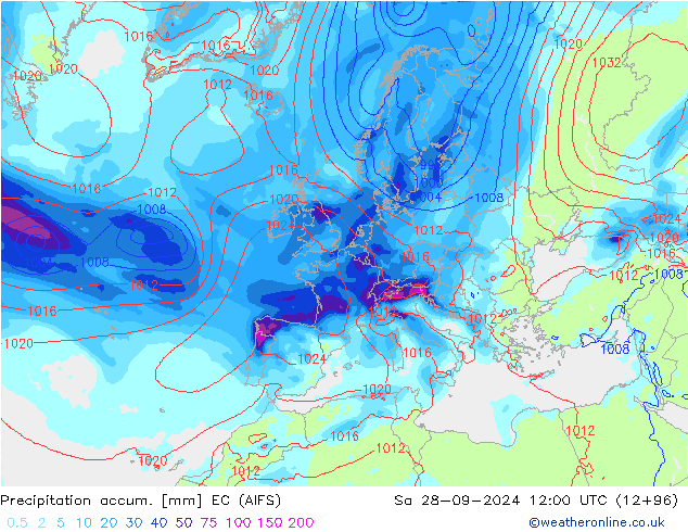 Precipitación acum. EC (AIFS) sáb 28.09.2024 12 UTC