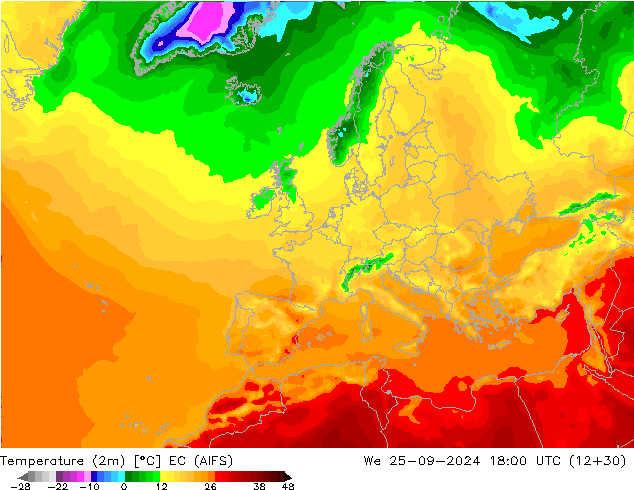 Sıcaklık Haritası (2m) EC (AIFS) Çar 25.09.2024 18 UTC