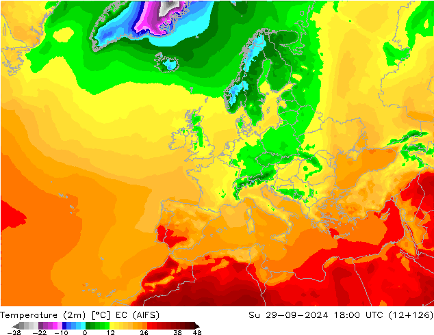 Temperature (2m) EC (AIFS) Ne 29.09.2024 18 UTC