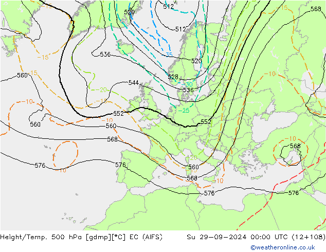 Hoogte/Temp. 500 hPa EC (AIFS) zo 29.09.2024 00 UTC