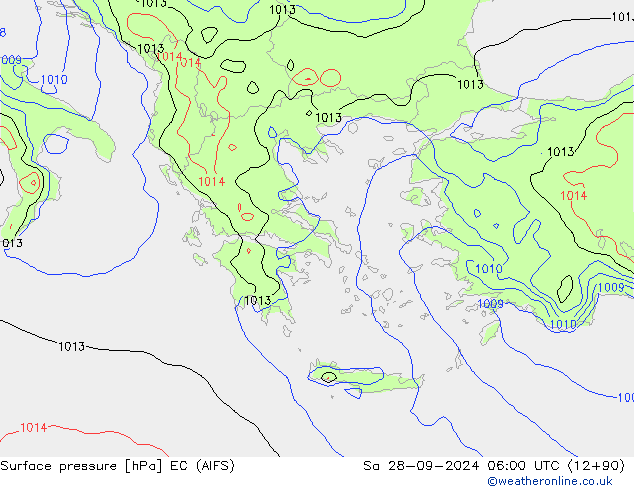 Surface pressure EC (AIFS) Sa 28.09.2024 06 UTC