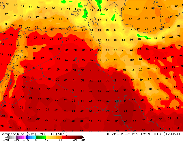 Temperatura (2m) EC (AIFS) Qui 26.09.2024 18 UTC