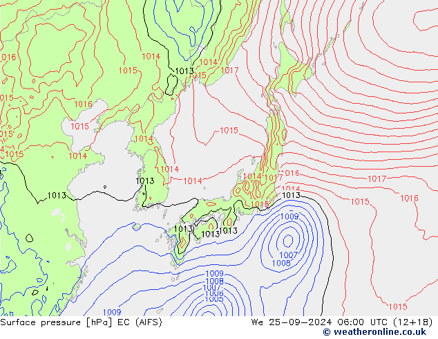 Surface pressure EC (AIFS) We 25.09.2024 06 UTC