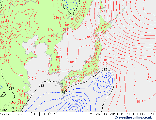 Surface pressure EC (AIFS) We 25.09.2024 12 UTC