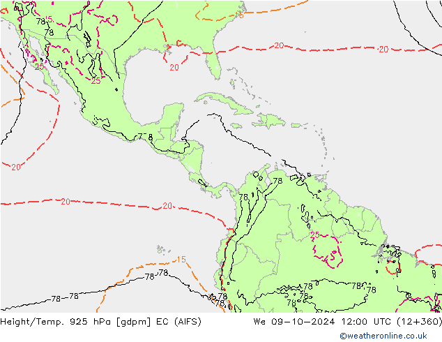 Height/Temp. 925 hPa EC (AIFS) We 09.10.2024 12 UTC