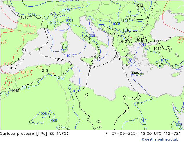 Surface pressure EC (AIFS) Fr 27.09.2024 18 UTC