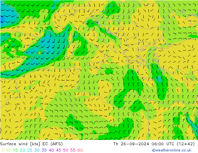 Surface wind EC (AIFS) Th 26.09.2024 06 UTC