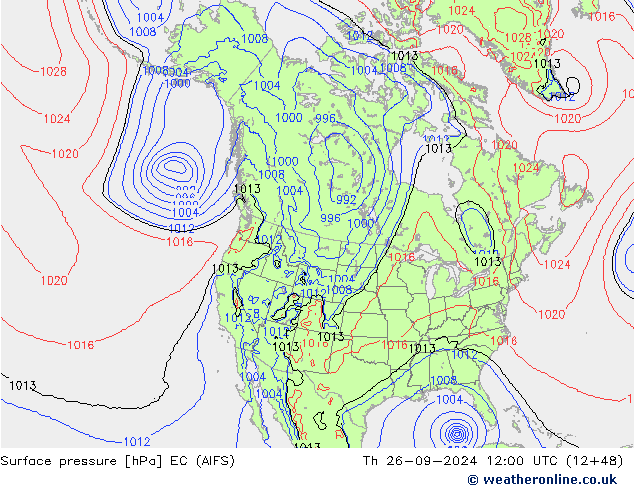 Atmosférický tlak EC (AIFS) Čt 26.09.2024 12 UTC