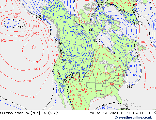 Surface pressure EC (AIFS) We 02.10.2024 12 UTC