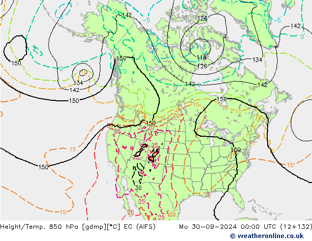 Hoogte/Temp. 850 hPa EC (AIFS) ma 30.09.2024 00 UTC