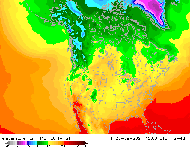 température (2m) EC (AIFS) jeu 26.09.2024 12 UTC