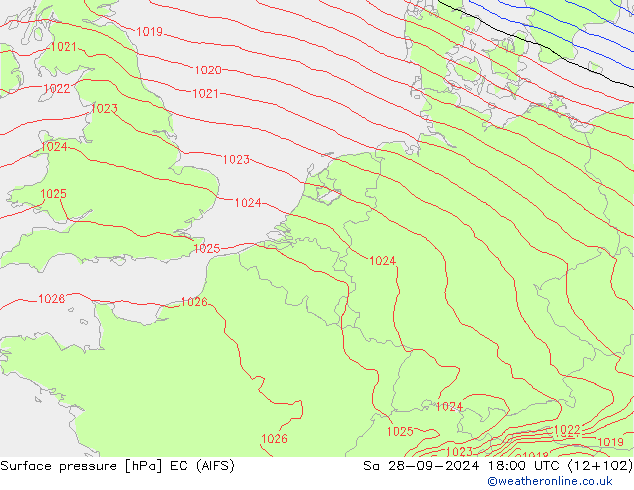 Surface pressure EC (AIFS) Sa 28.09.2024 18 UTC