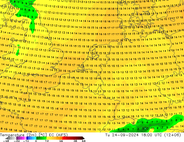 Temperatura (2m) EC (AIFS) Ter 24.09.2024 18 UTC