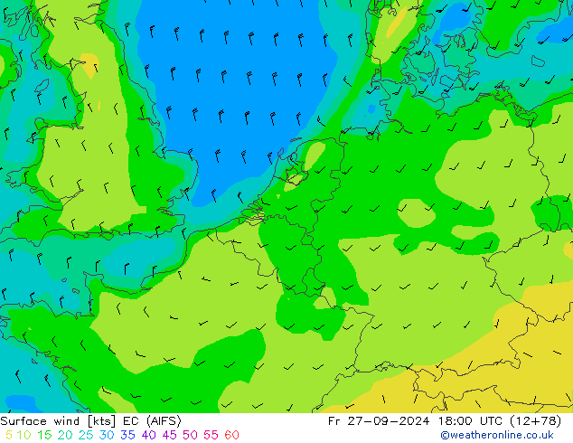 wiatr 10 m EC (AIFS) pt. 27.09.2024 18 UTC
