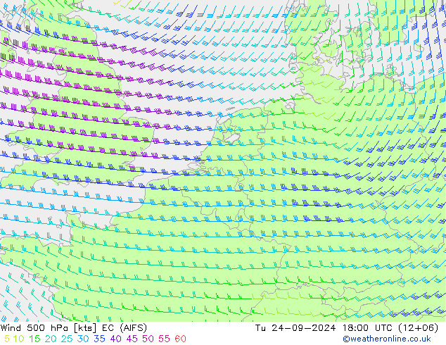 Wind 500 hPa EC (AIFS) Tu 24.09.2024 18 UTC