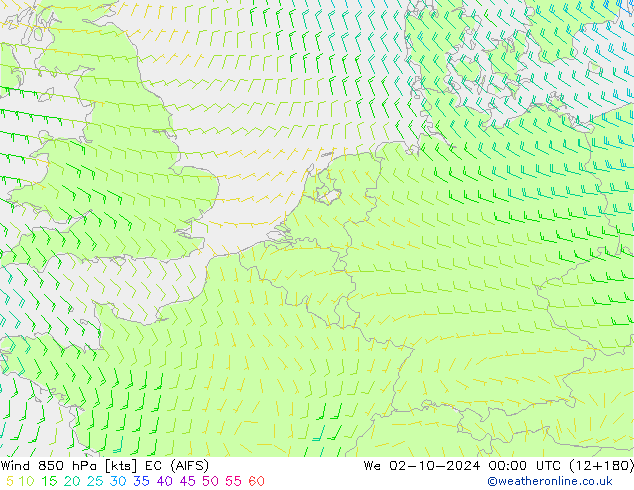 Wind 850 hPa EC (AIFS) Mi 02.10.2024 00 UTC