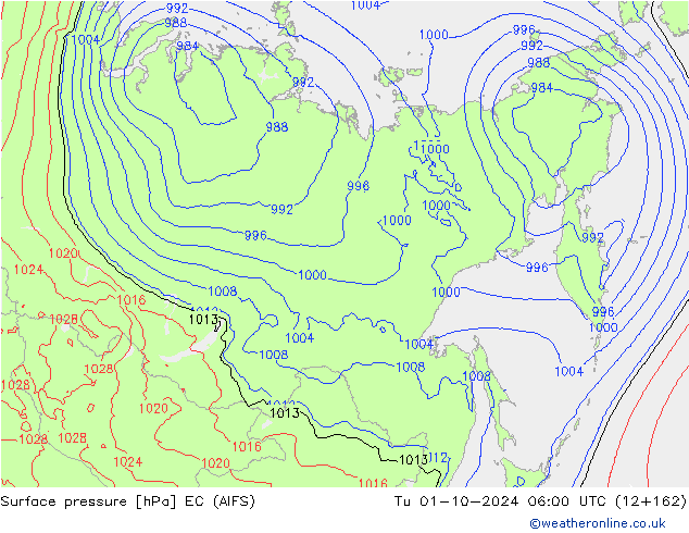 Luchtdruk (Grond) EC (AIFS) di 01.10.2024 06 UTC