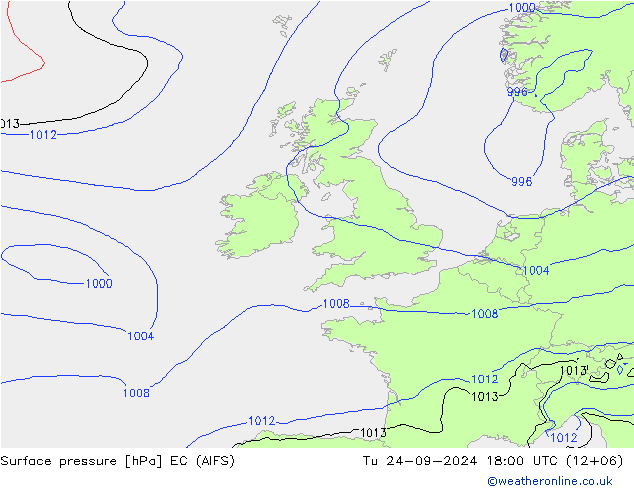 Pressione al suolo EC (AIFS) mar 24.09.2024 18 UTC