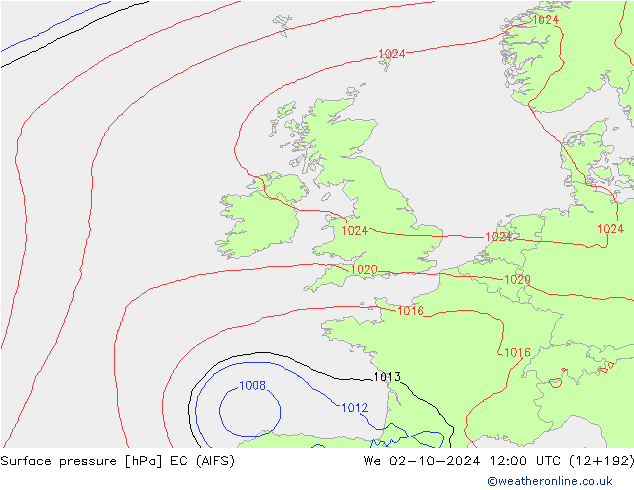 Surface pressure EC (AIFS) We 02.10.2024 12 UTC