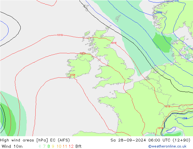 High wind areas EC (AIFS) Sa 28.09.2024 06 UTC