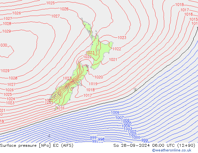 ciśnienie EC (AIFS) so. 28.09.2024 06 UTC