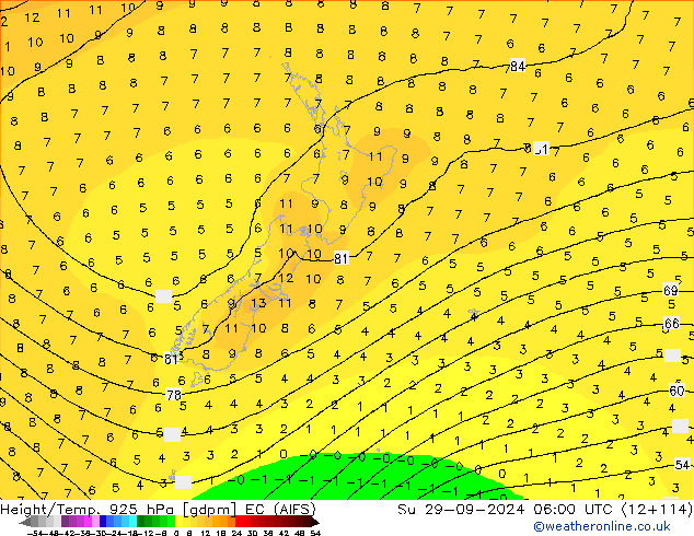 Height/Temp. 925 hPa EC (AIFS) nie. 29.09.2024 06 UTC