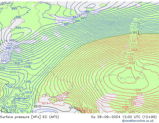 Surface pressure EC (AIFS) Sa 28.09.2024 12 UTC