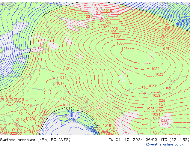 Yer basıncı EC (AIFS) Sa 01.10.2024 06 UTC