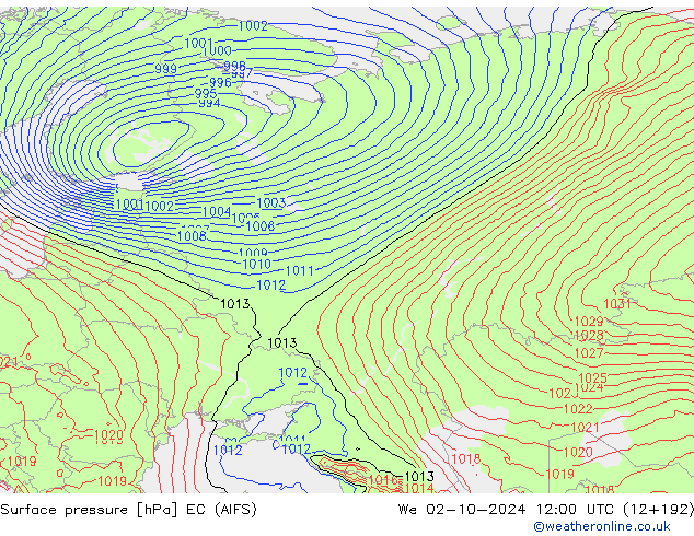 Atmosférický tlak EC (AIFS) St 02.10.2024 12 UTC