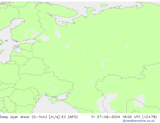 Deep layer shear (0-1km) EC (AIFS) Pá 27.09.2024 18 UTC