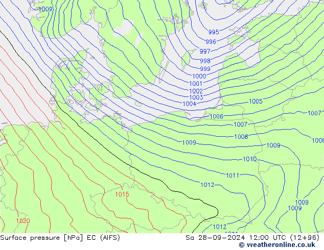 Surface pressure EC (AIFS) Sa 28.09.2024 12 UTC