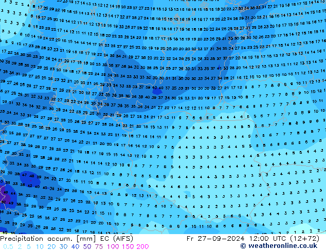 Precipitation accum. EC (AIFS) пт 27.09.2024 12 UTC