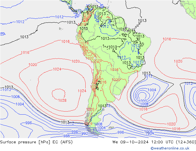 Surface pressure EC (AIFS) We 09.10.2024 12 UTC