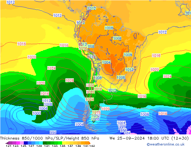 Dikte 850-1000 hPa EC (AIFS) wo 25.09.2024 18 UTC