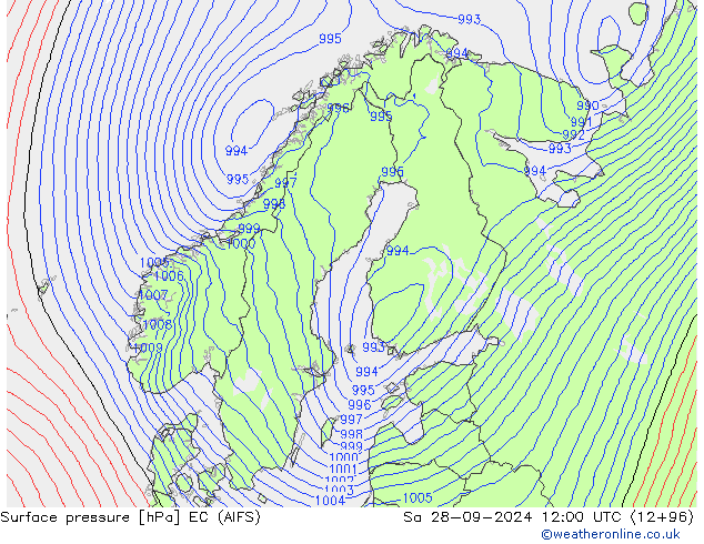 Surface pressure EC (AIFS) Sa 28.09.2024 12 UTC