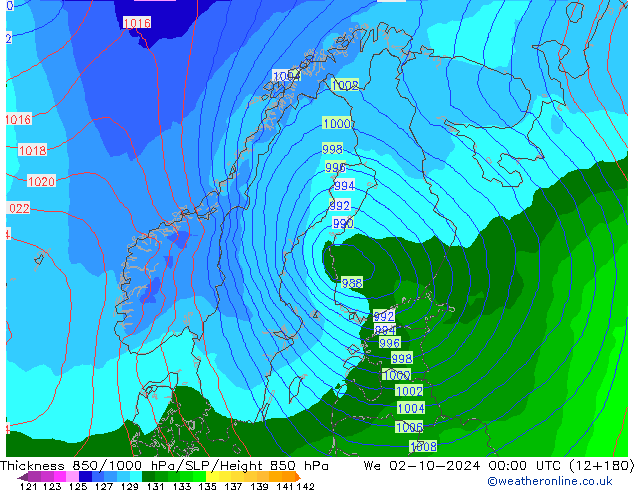 Thck 850-1000 hPa EC (AIFS) We 02.10.2024 00 UTC