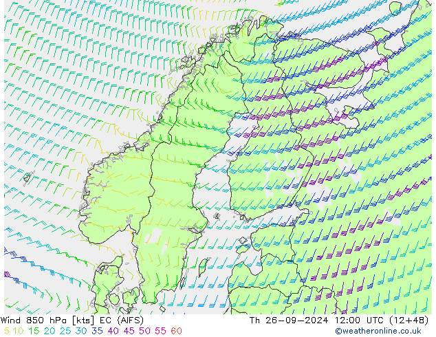 Vento 850 hPa EC (AIFS) Qui 26.09.2024 12 UTC