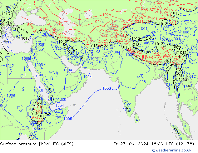 Surface pressure EC (AIFS) Fr 27.09.2024 18 UTC