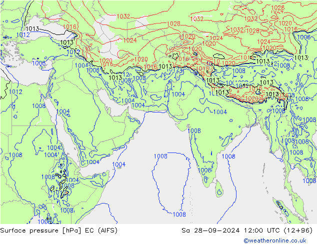 Surface pressure EC (AIFS) Sa 28.09.2024 12 UTC