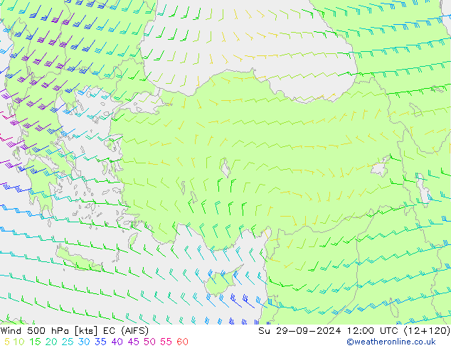 Wind 500 hPa EC (AIFS) Su 29.09.2024 12 UTC